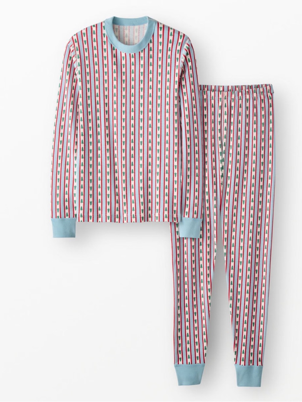 Hanna Andersson Ribbons on Blue Green Tree Holiday HannaJams Pajama Set L NWOT